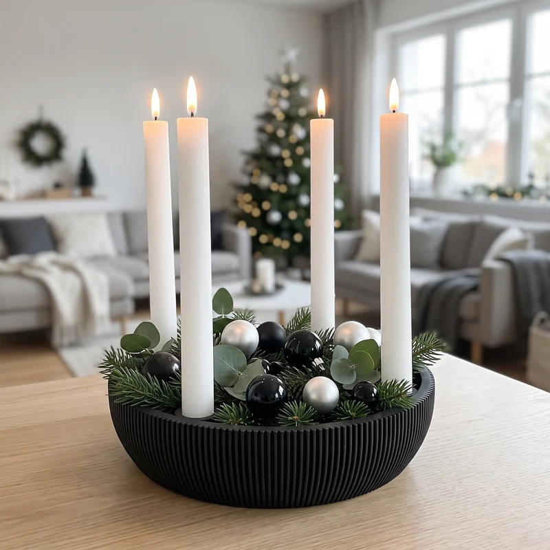 Adventsschale Skandi Adventskranz modern Dekoschale Kerzenhalter LED Weihnachtsdeko
