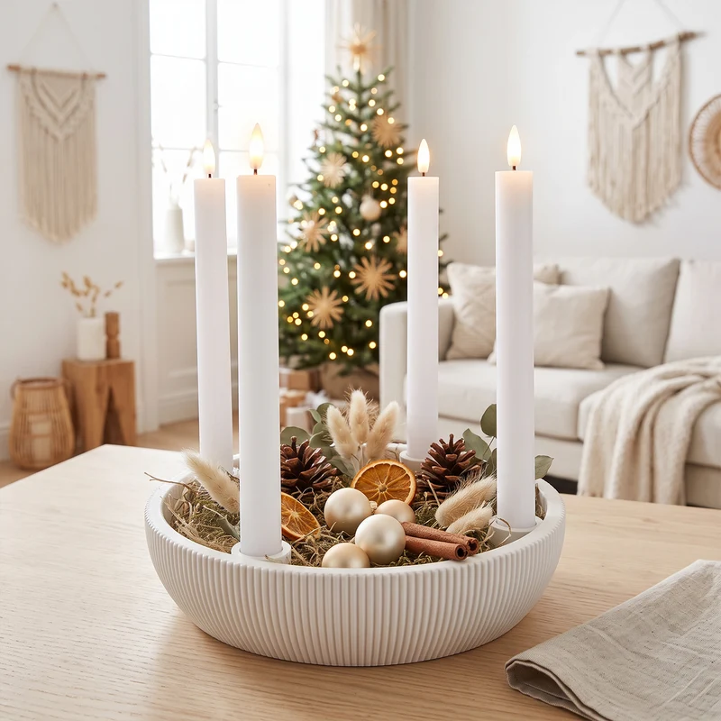 Adventsschale Skandi Adventskranz modern Dekoschale Kerzenhalter LED Weihnachtsdeko