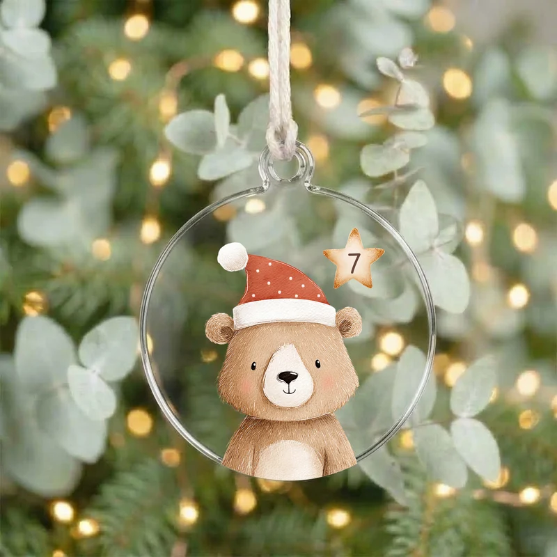 24 Adventskalender Anhänger aus transparentem Acryl 1-24 Holzanhänger DIY Adventskalender Selbst Befüllen für Kinder – Tierzauber