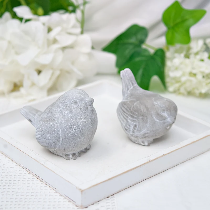 Deko Vögel Beton 2er Set grau weiß gewischt 9,5 cm - Vogelfiguren