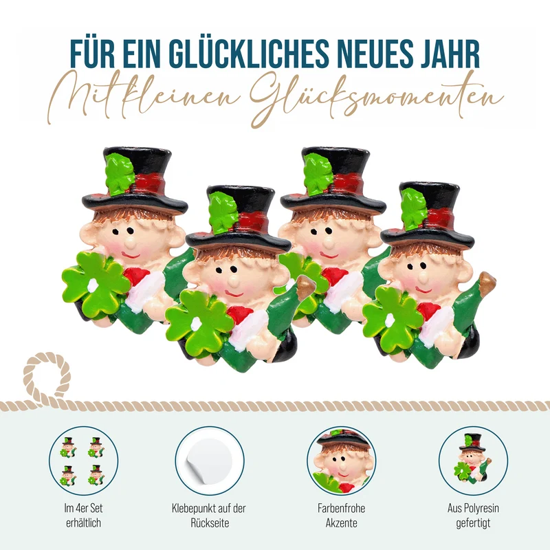 Schornsteinfeger mit Klee 4er Set selbstklebend 4 cm - Glücksbringer