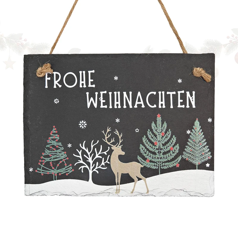 Schiefer-Haengedeko Weihnachten, Herz oder Tafel, ca. 15 cm