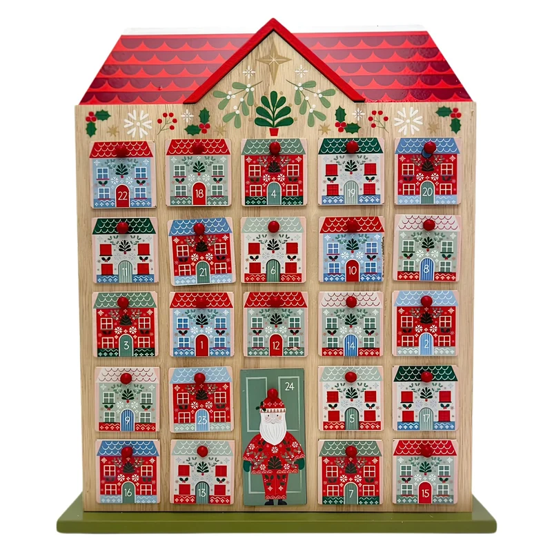 Gisela Graham Reusable Wooden Advent Calendar, 24 Drawer Alpine Christmas House