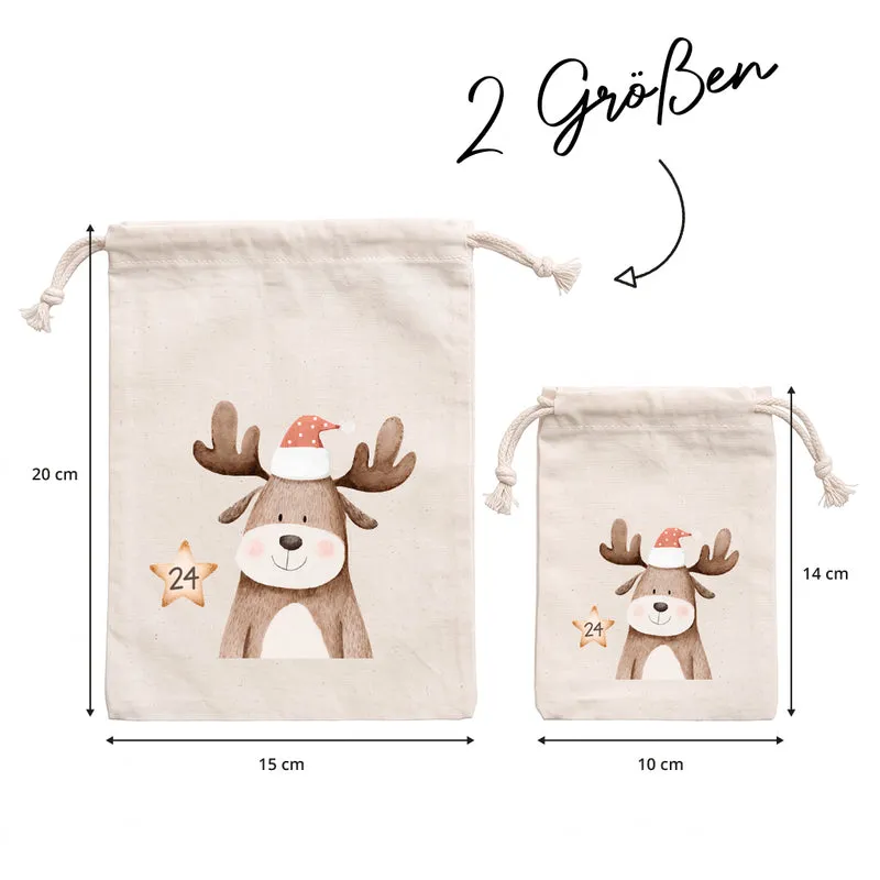 Adventskalender zum Befüllen Säckchen aus Stoff 1-24 Weihnachtskalender zum Aufhängen Tierzauber