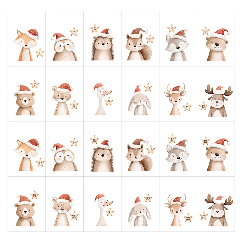 Adventskalender zum Befüllen Säckchen aus Stoff 1-24 Weihnachtskalender zum Aufhängen Tierzauber
