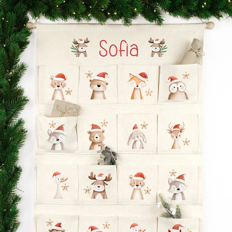 Adventskalender zum Befüllen Wandkalender aus Stoff zum Aufhängen personalisierbar mit Wunschname XXL Tierzauber
