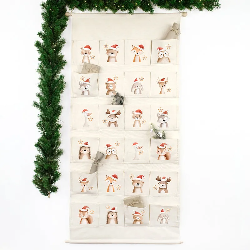 Adventskalender zum Befüllen Wandkalender aus Stoff zum Aufhängen personalisierbar mit Wunschname XXL Tierzauber