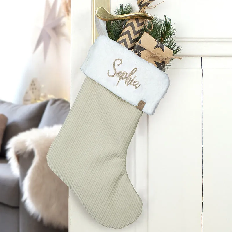Nikolausstrumpf zum Befüllen Weihnachtssocke personalisiert mit Name bestickt - beige