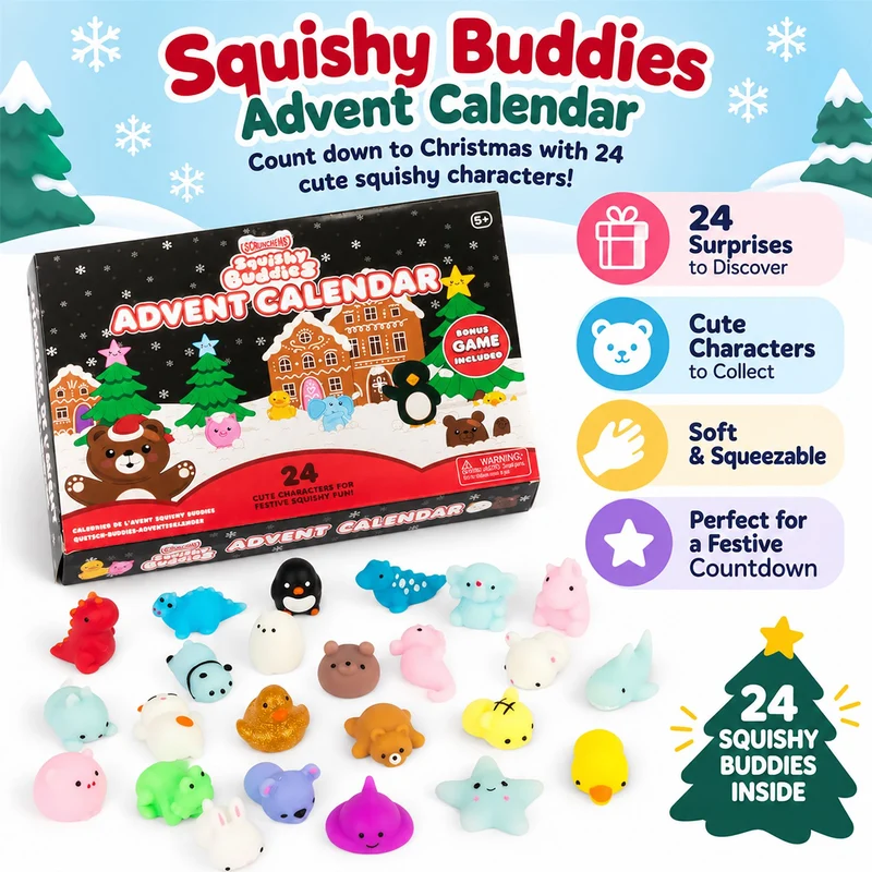 Scrunchems Squishy Buddies Christmas Advent Calendar, 24 Squishy Characters