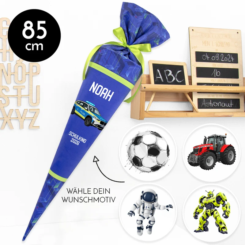 Deine Schultüte aus Stoff mit Wunschname - Jungs Modell 18 - 85 cm