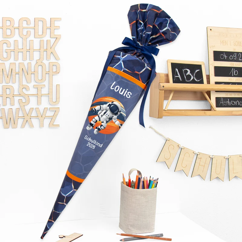 Deine Schultüte aus Stoff mit Wunschname - Jungs Modell 17 - 85 cm