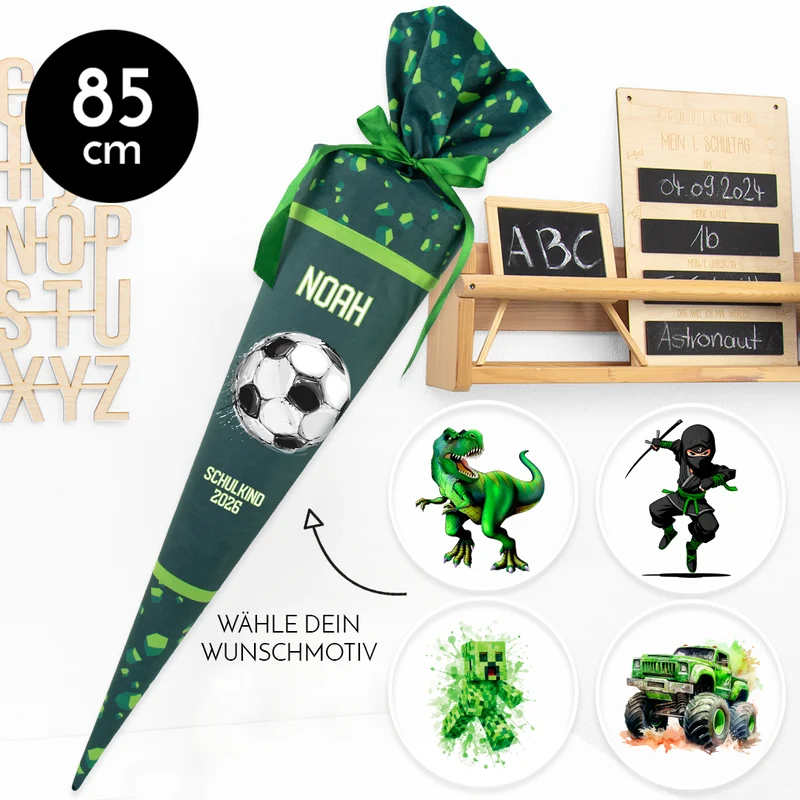 Deine Schultüte aus Stoff mit Wunschname - Jungs Modell 16 - 85 cm