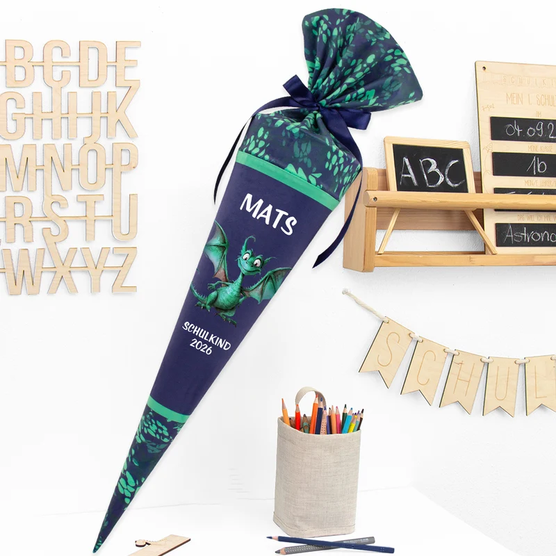 Deine Schultüte aus Stoff mit Wunschname - Jungs Modell 14 - 85 cm