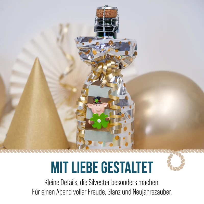 Glücksschweinchen Kleeblatt 4er Set selbstklebend 4 cm - Glücksbringer