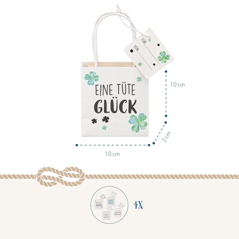 Geschenktüten 4er Set aus Papier mit Anhänger - vier Motive