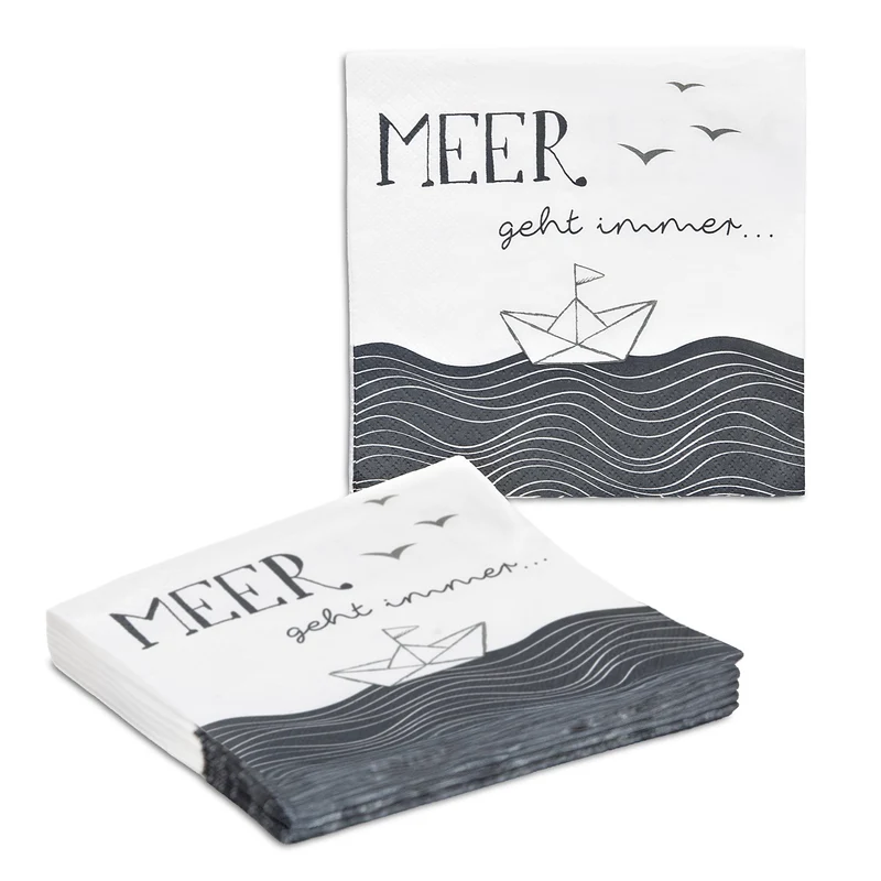 Servietten MEER geht immer Papierboot weiß grau 33 x 33 cm - 20er Pack