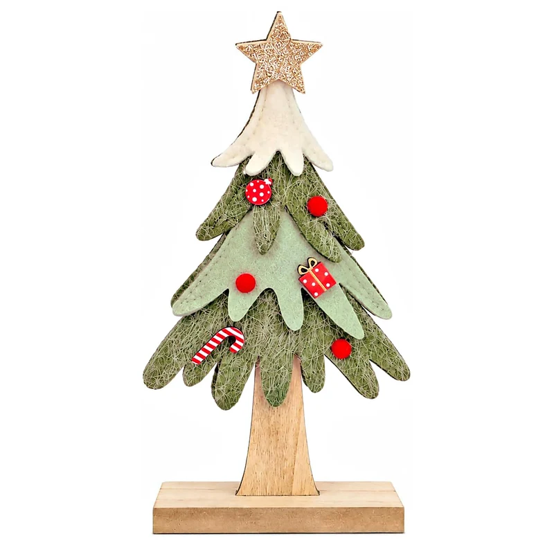 Weihnachtsbaum Aufsteller aus Filz, gruen mit Holzfuss, 12x24x4 cm