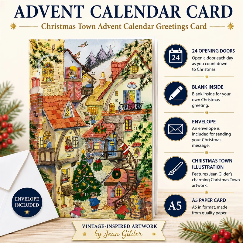 Christmas Town Advent Calendar Greetings Card, A5 Traditional Card with Envelope