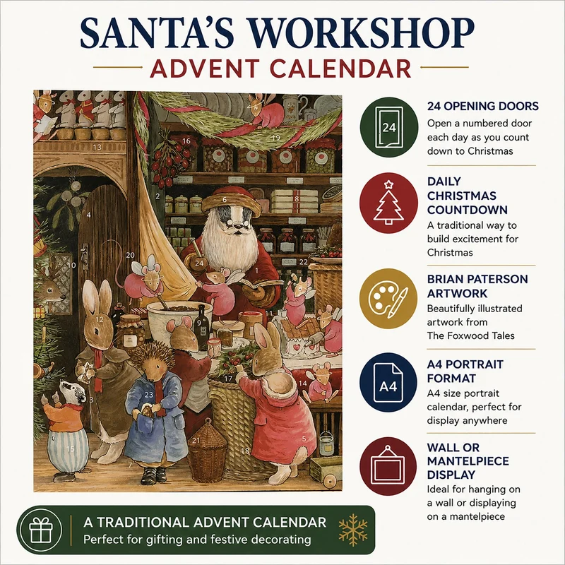 Santa's Workshop Christmas Advent Calendar, A4 Illustrated Calendar