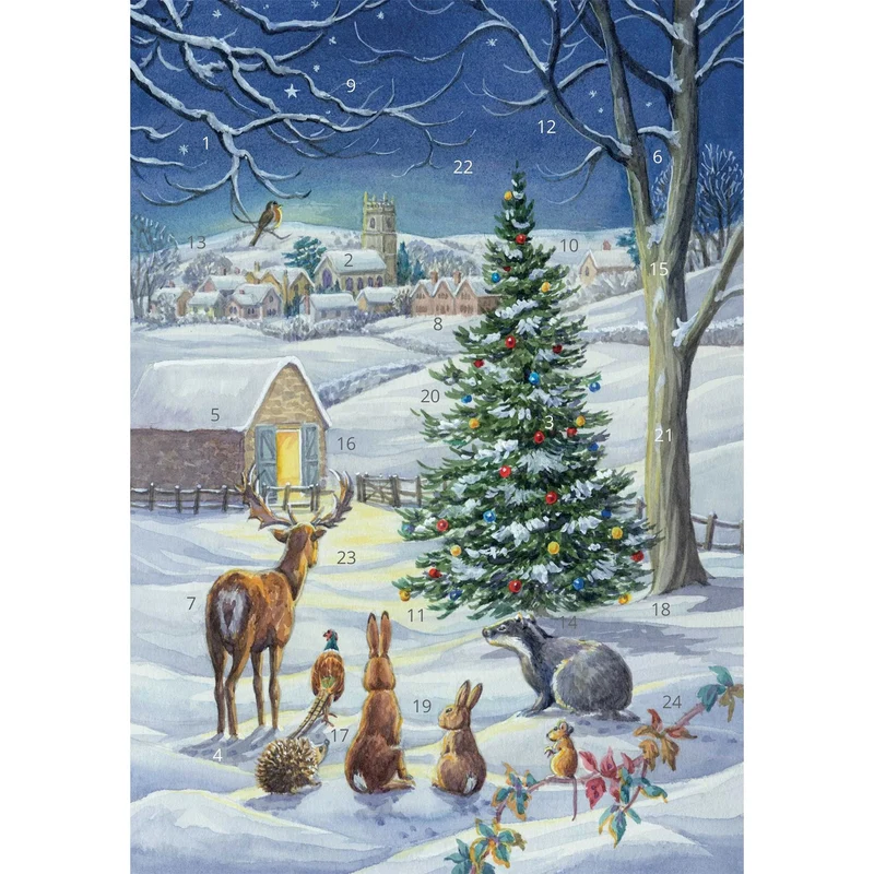 Snowy Landscape Christmas Advent Calendar Greetings Card, A5 with 24 Doors