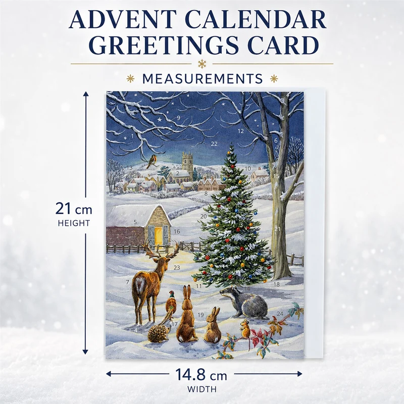 Snowy Landscape Christmas Advent Calendar Greetings Card, A5 with 24 Doors