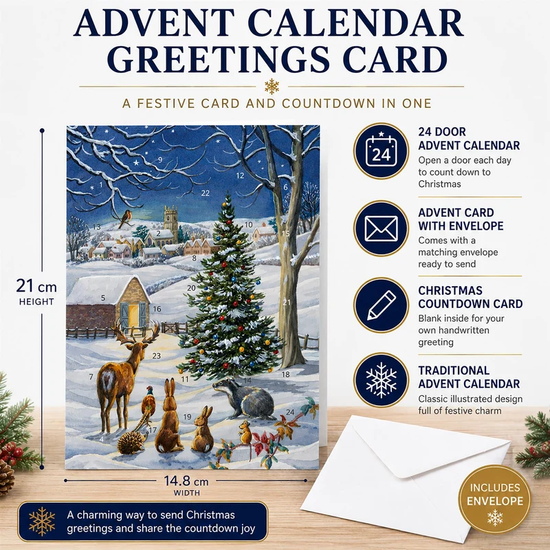 Snowy Landscape Christmas Advent Calendar Greetings Card, A5 with 24 Doors