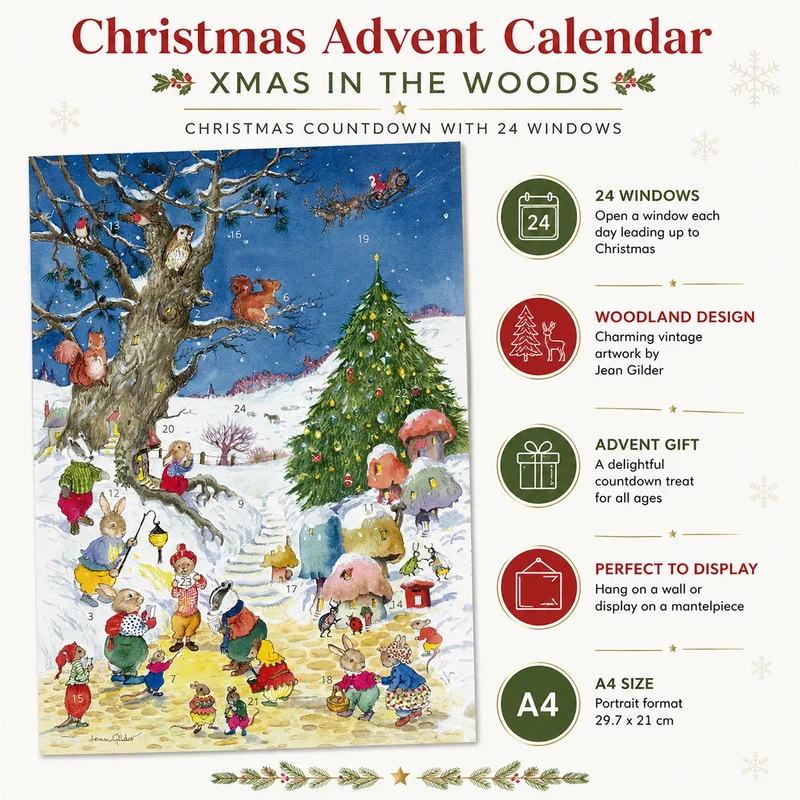 Christmas in the Woods A4 Advent Calendar, Vintage Picture Advent Calendar