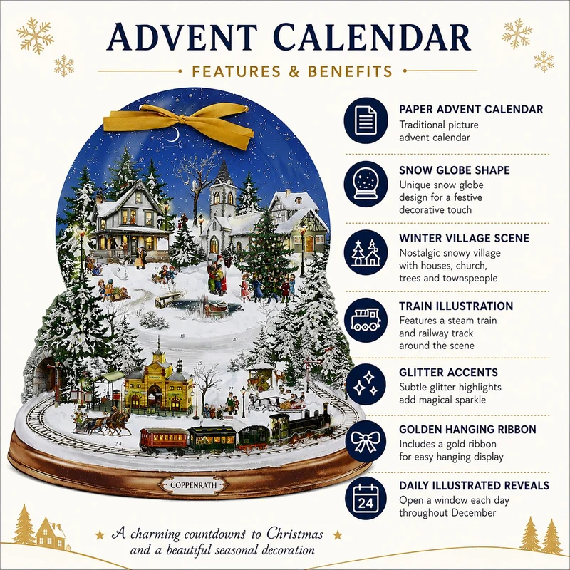 Snow Globe Winter Magic Christmas Advent Calendar, 42.5cm Picture Calendar