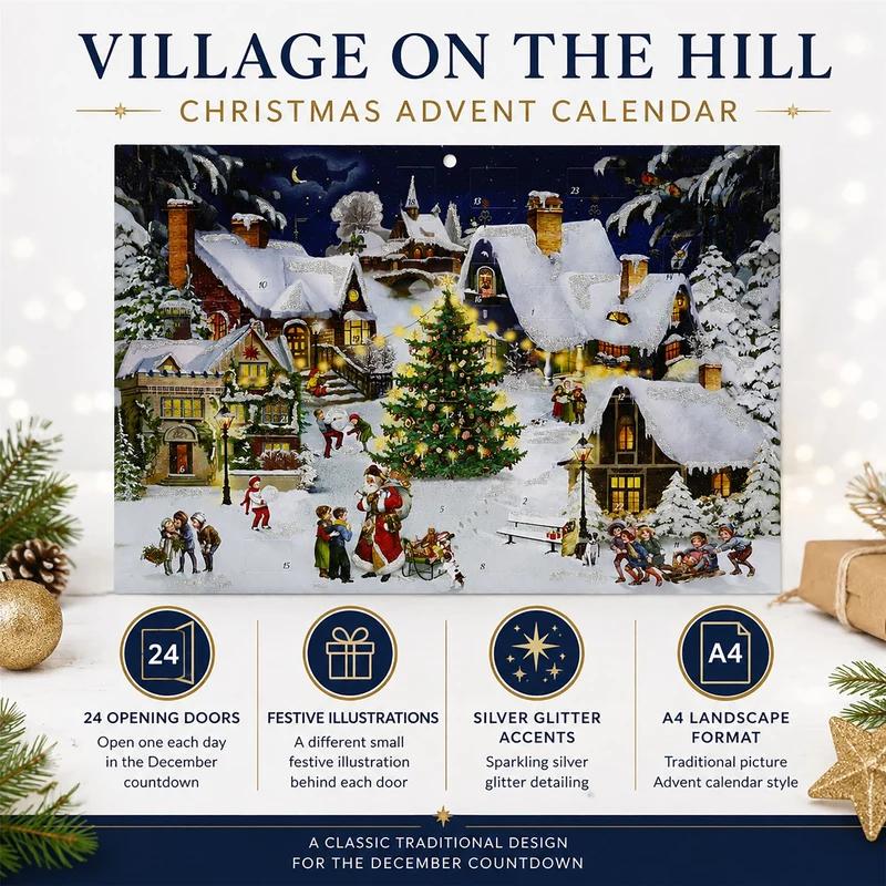 Village on the Hill Christmas Advent Calendar, A4 Traditional Picture Calendar