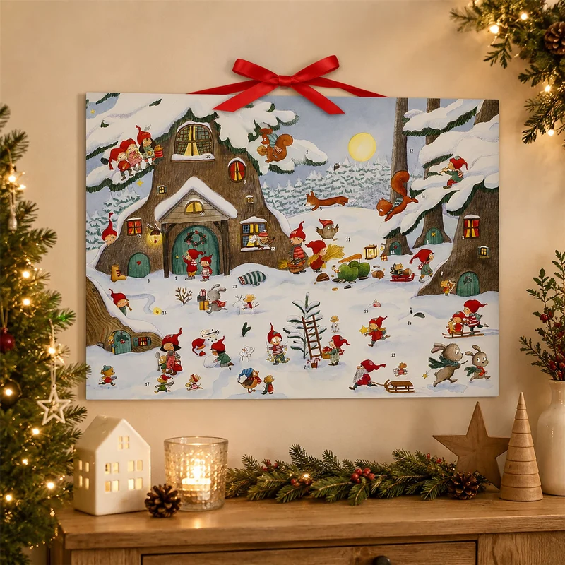 Large Picture Advent Calendar, Gnome Woodland Christmas Design 52cm