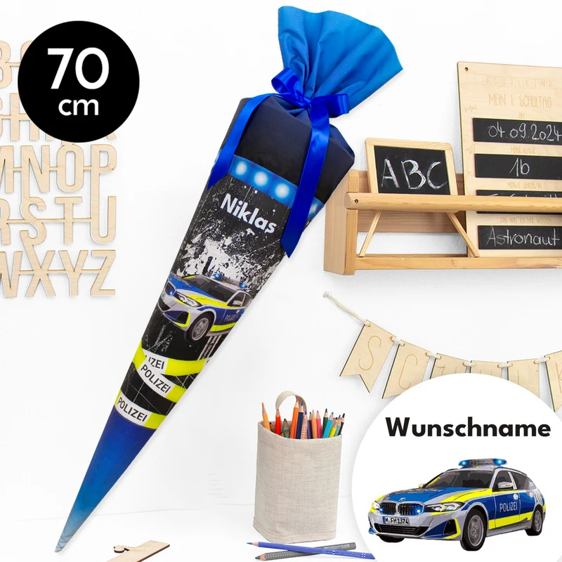 Schultüte aus Stoff mit Wunschname - Polizei - 70 cm