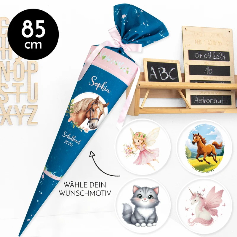 Deine Schultüte aus Stoff mit Wunschname - Mädchen Modell 10 - 85 cm