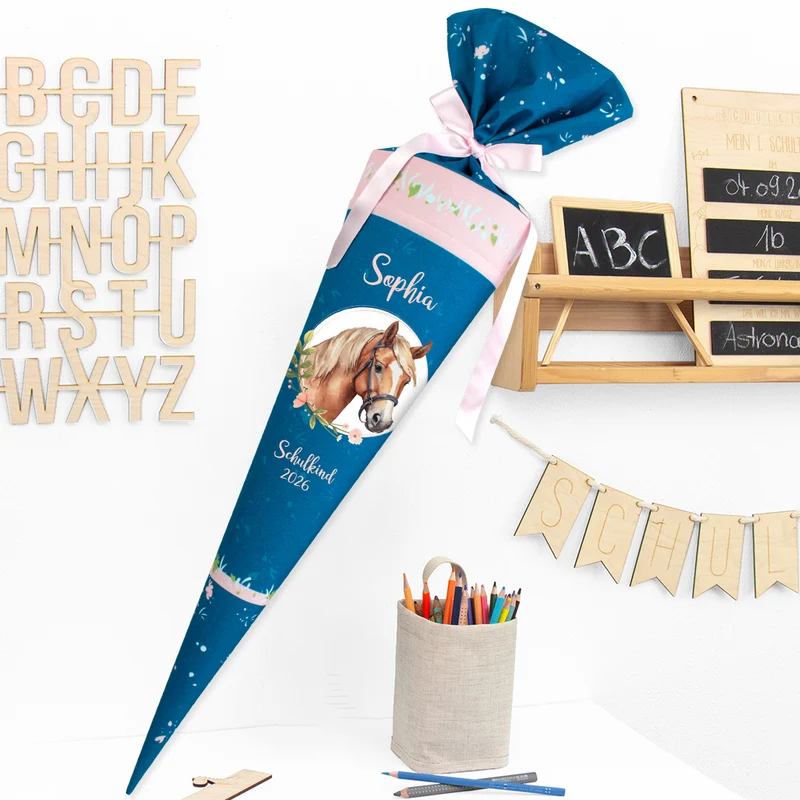Deine Schultüte aus Stoff mit Wunschname - Mädchen Modell 10 - 85 cm
