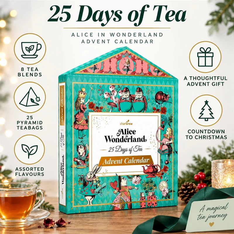 Alice in Wonderland Tea Christmas Advent Calendar, 25 Tea Bags & 8 Blends