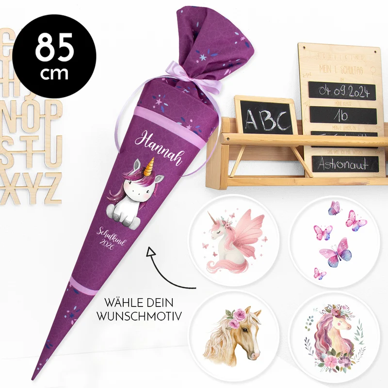Deine Schultüte aus Stoff mit Wunschname - Mädchen Modell 12 - 85 cm