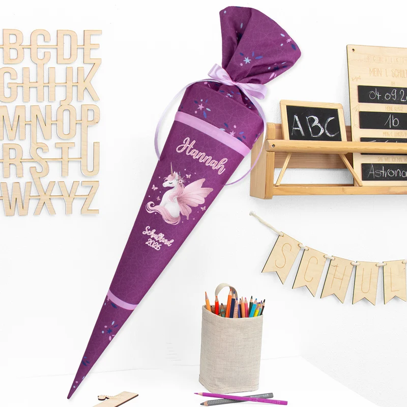 Deine Schultüte aus Stoff mit Wunschname - Mädchen Modell 12 - 70 cm