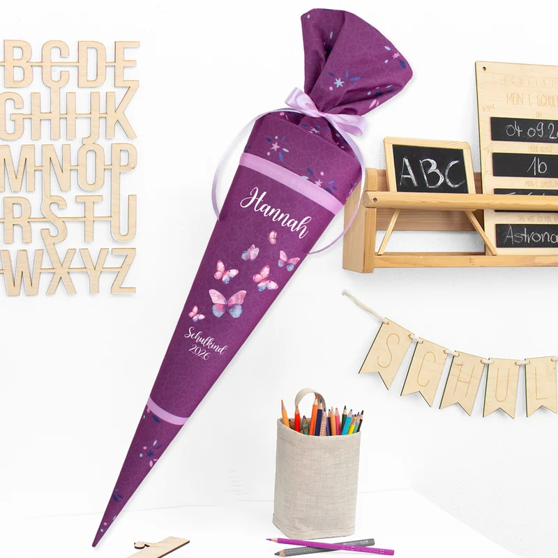 Deine Schultüte aus Stoff mit Wunschname - Mädchen Modell 12 - 70 cm