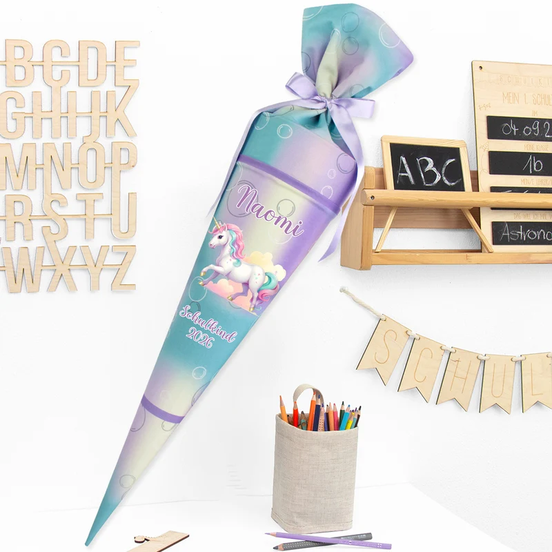 Deine Schultüte aus Stoff mit Wunschname - Mädchen Modell 5 - 85 cm