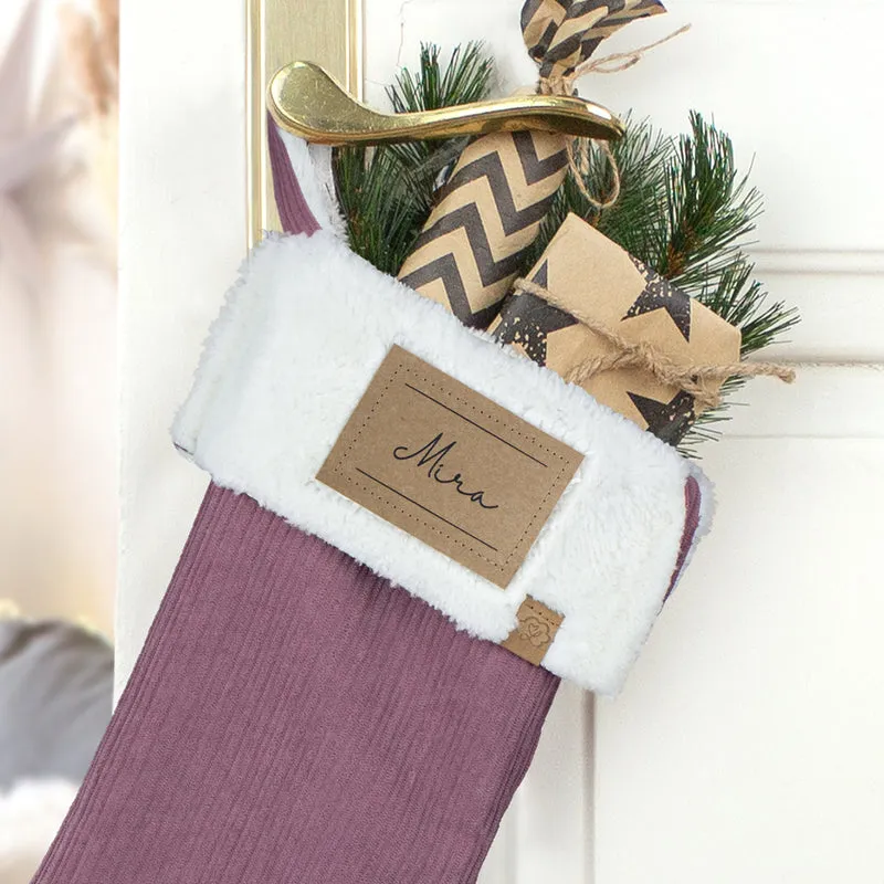 Nikolausstrumpf zum Befüllen Weihnachtssocke personalisiert mit Name Etikett - altrosa