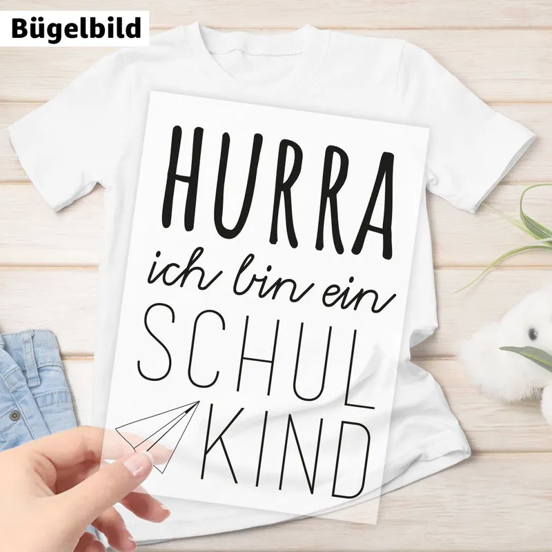 Bügelbild - Hurra ich bin ein Schulkind - Papierflieger