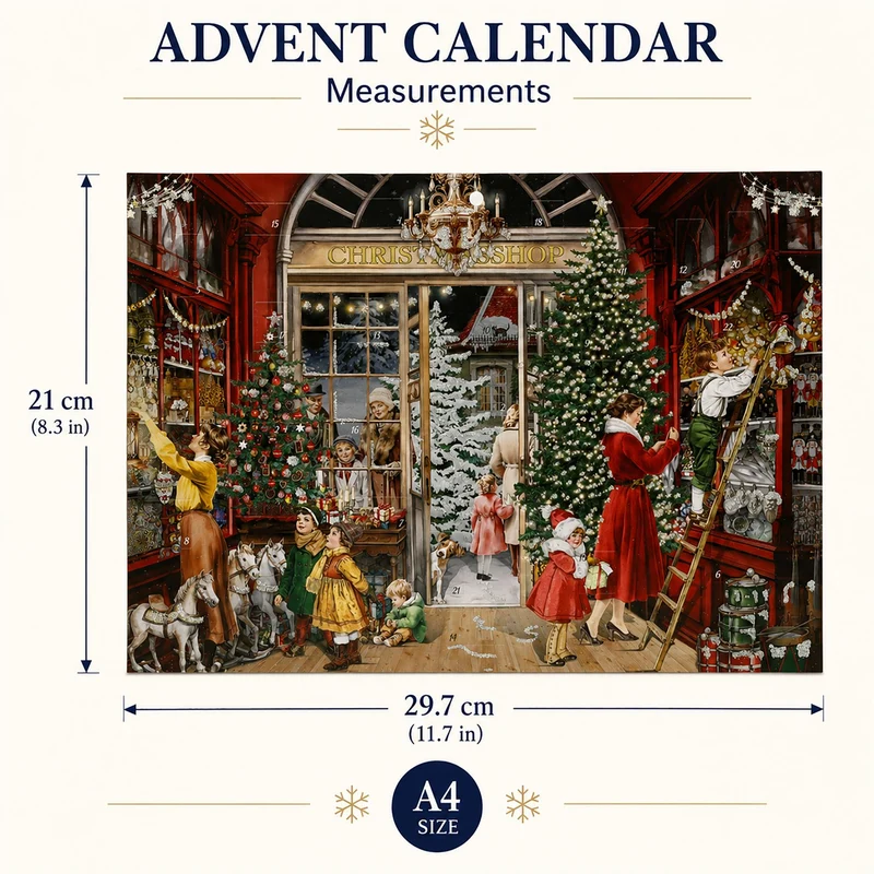 Illustrated Christmas Shop Advent Calendar A4, Traditional Picture Calendar