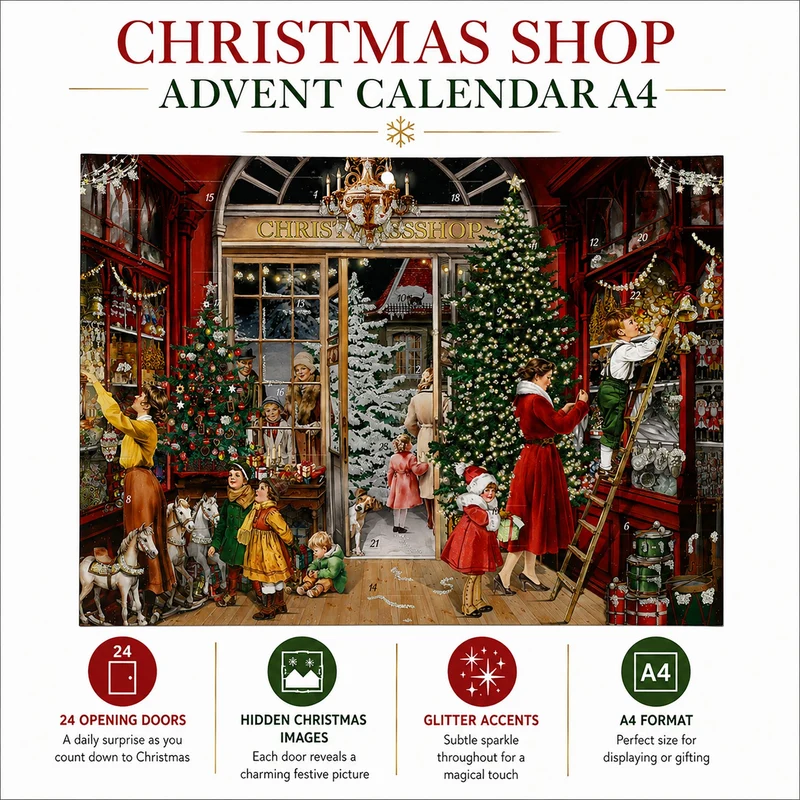 Illustrated Christmas Shop Advent Calendar A4, Traditional Picture Calendar