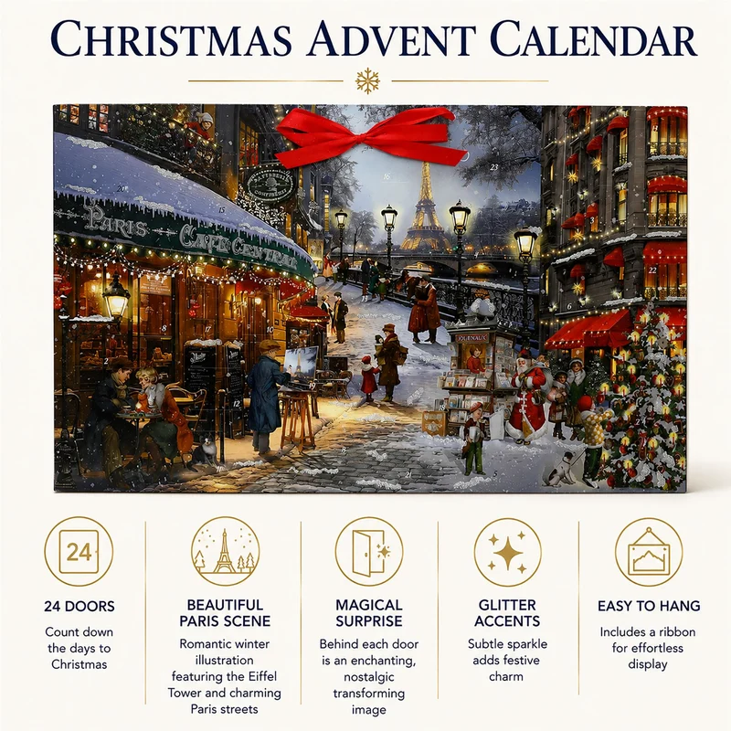 Romantic Christmas in Paris, Large Christmas Advent Calendar, 58x34cm