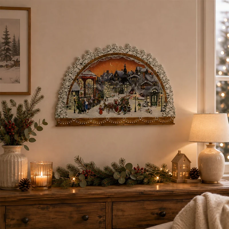 Christmas Village Arch Advent Calendar with Santa Scene, 42cm Hanging Calendar