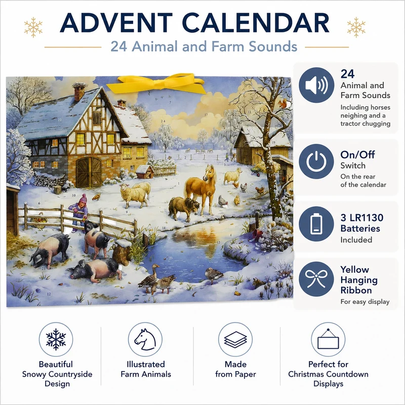 Sound Advent Calendar, 24 Animal & Farm Sounds, Snowy Countryside Scene