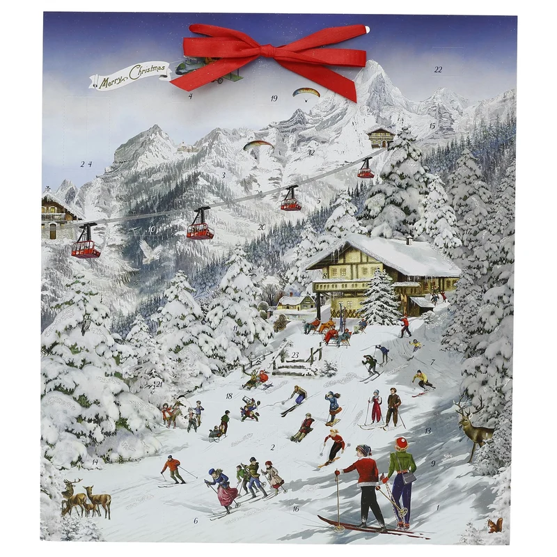 Skiing Advent Calendar, 46cm Nostalgic Mountain Large Christmas Picture Calendar