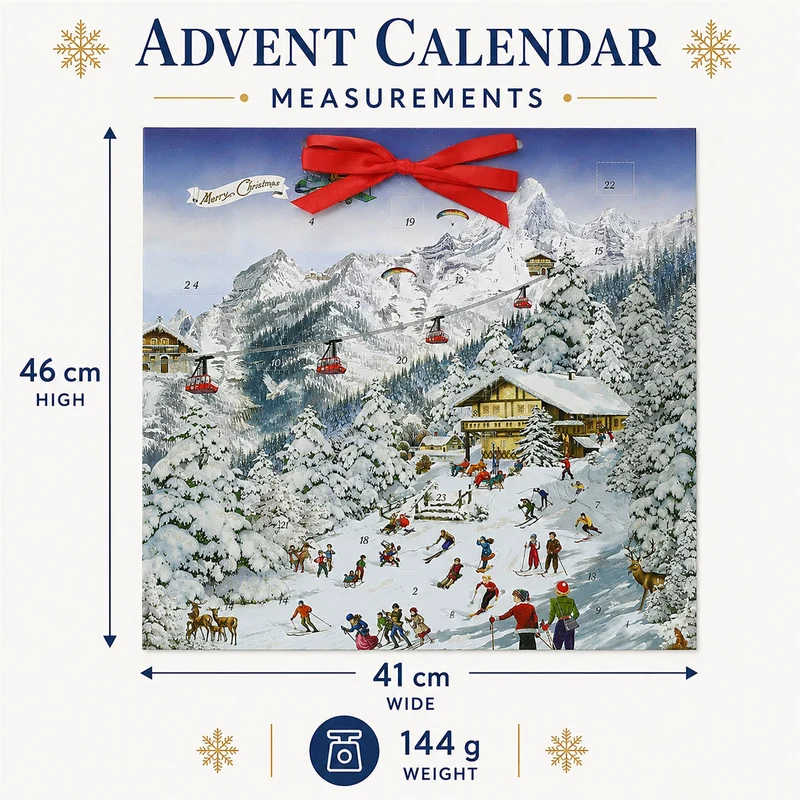 Skiing Advent Calendar, 46cm Nostalgic Mountain Large Christmas Picture Calendar