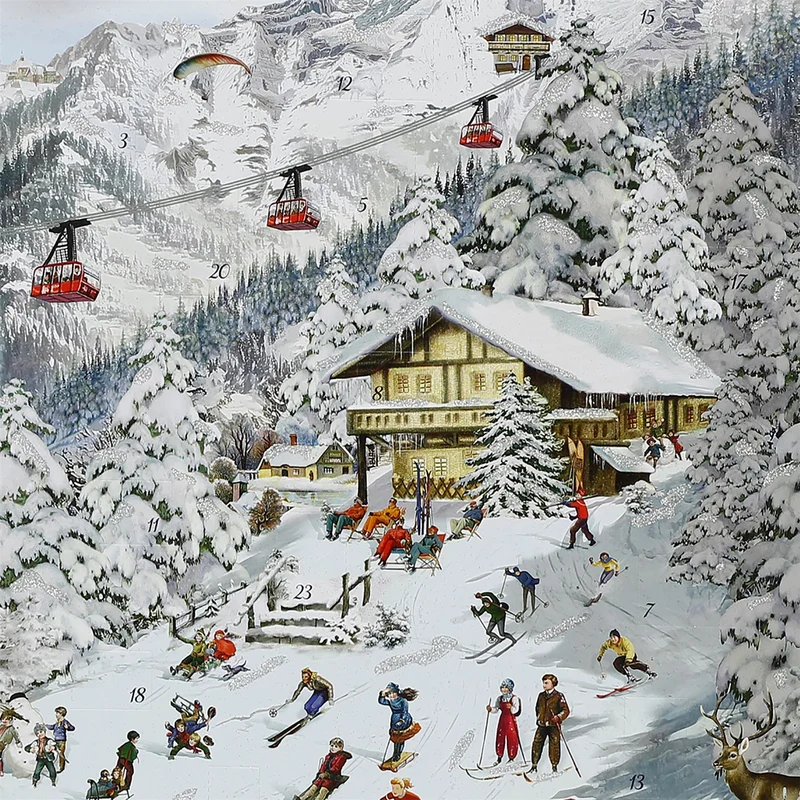 Skiing Advent Calendar, 46cm Nostalgic Mountain Large Christmas Picture Calendar