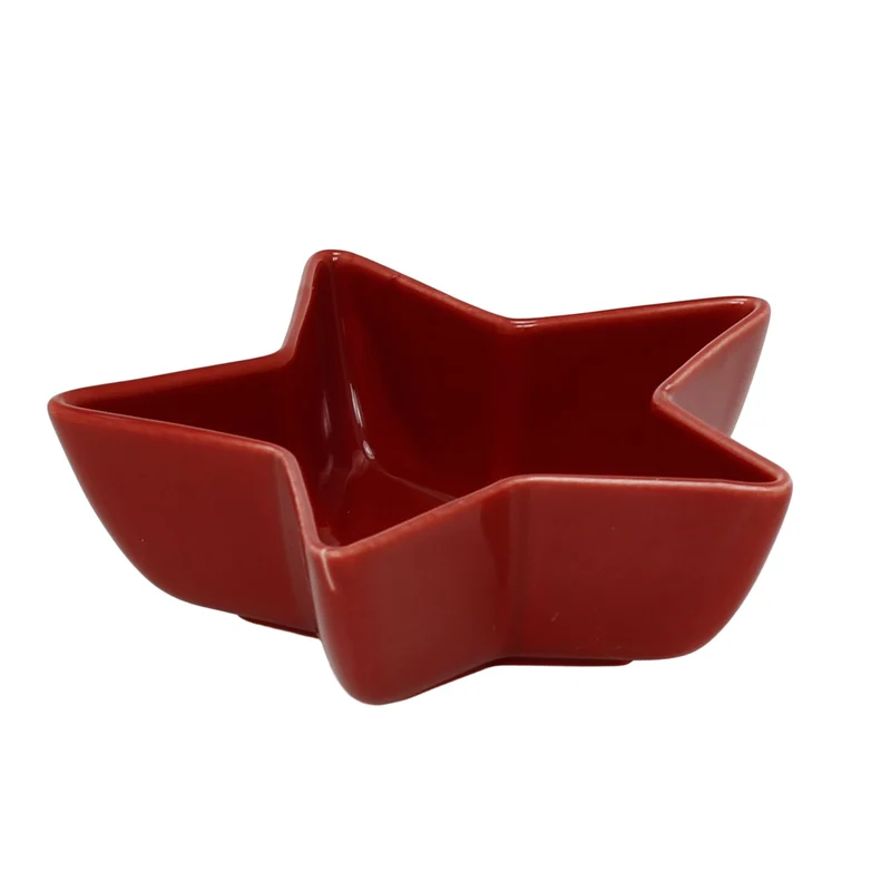 Star-Shaped Set of Snack Bowls, Ceramic Christmas Serving Bowls with Rack