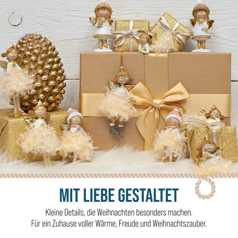 Weihnachtsengel 'Krönchen' Anhänger Creme-Gold, ca. 11 cm, 2er-Set